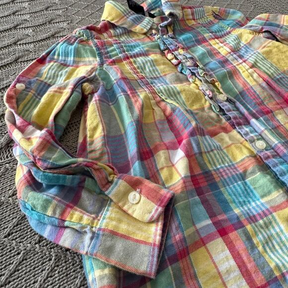 Ralph Lauren Pastel Plaid Ruffled Button Down ~ 5 - Picture 3 of 9